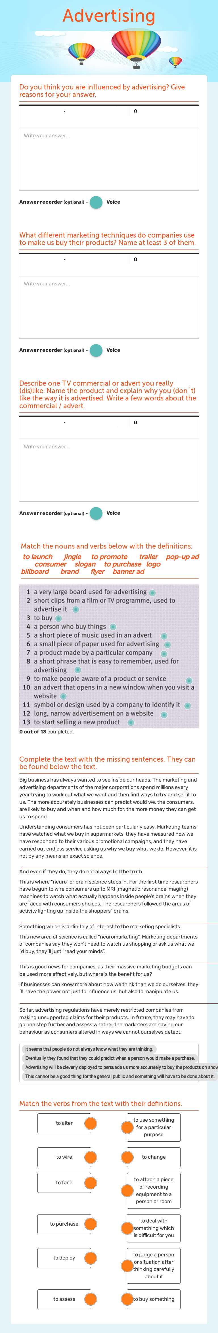 Advertising worksheet preview image