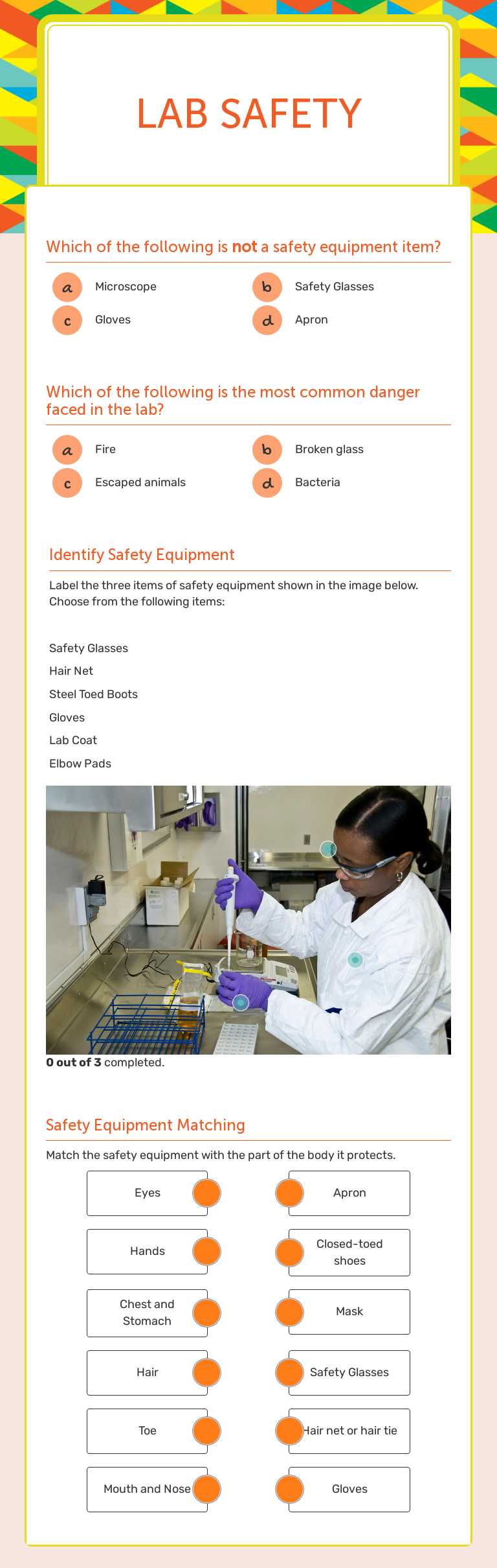 Lab Safety worksheet preview image