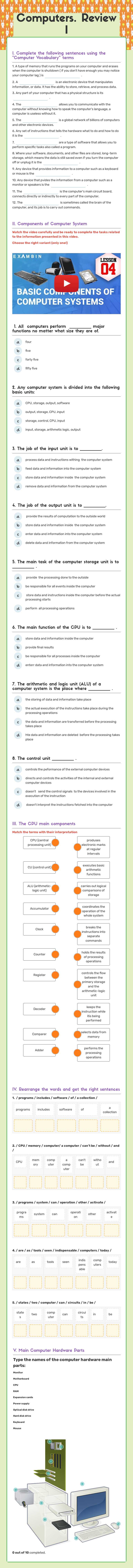 Computers.    
           Review I worksheet preview image