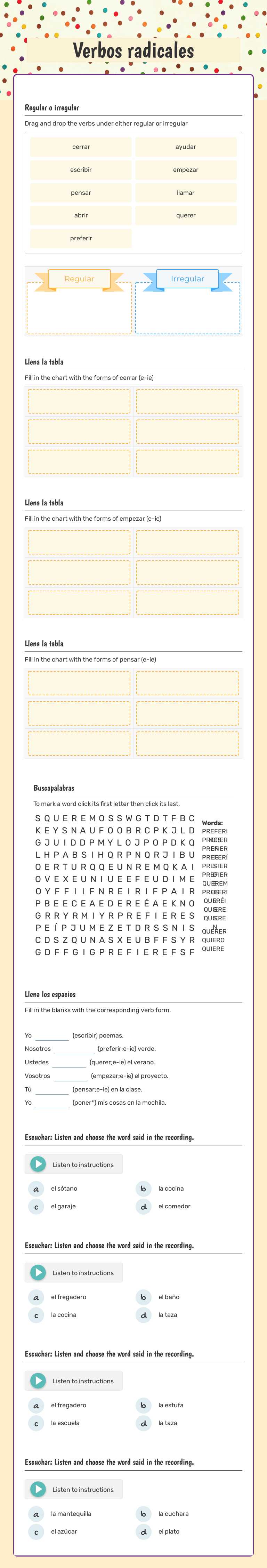 Verbos radicales worksheet preview image