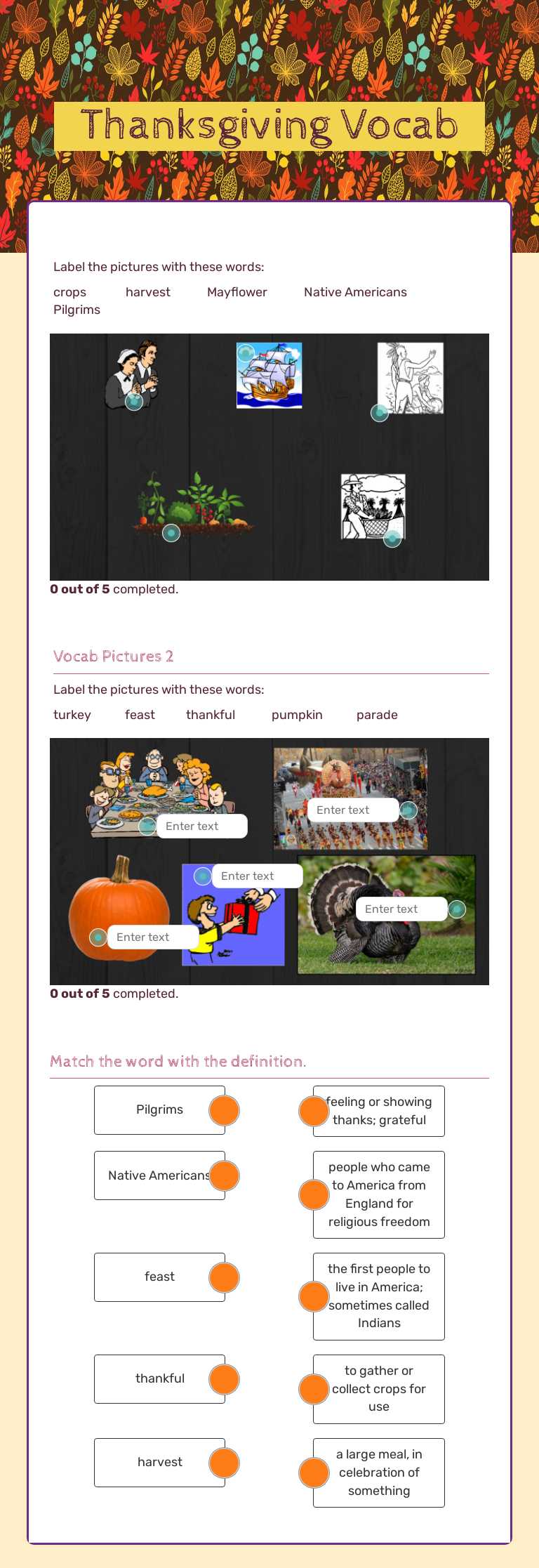 Thanksgiving Vocab worksheet preview image