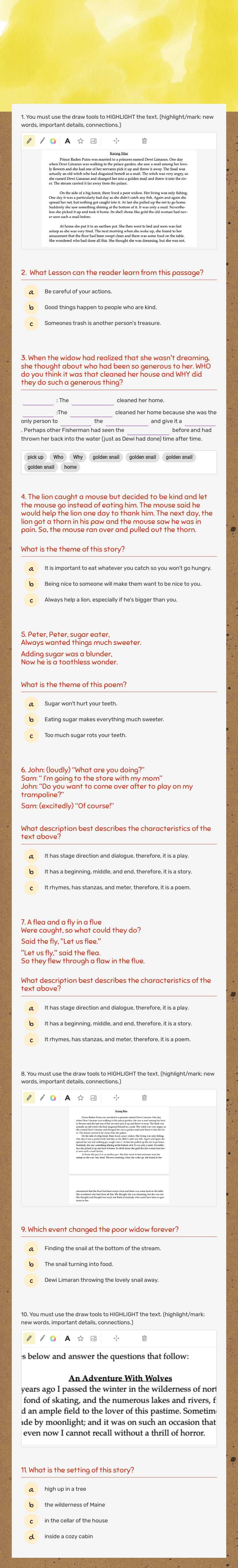 Benchmark 1 Review READING worksheet preview image