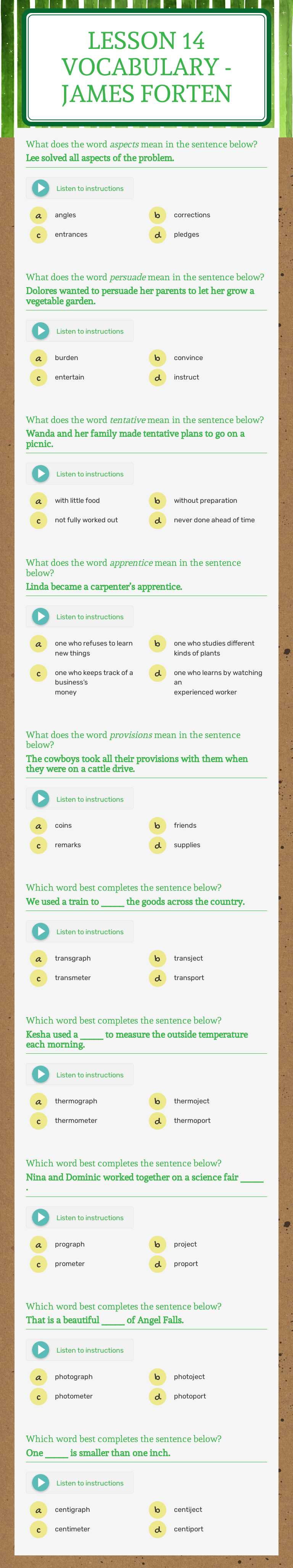 Lesson 14 Vocabulary - James Forten worksheet preview image