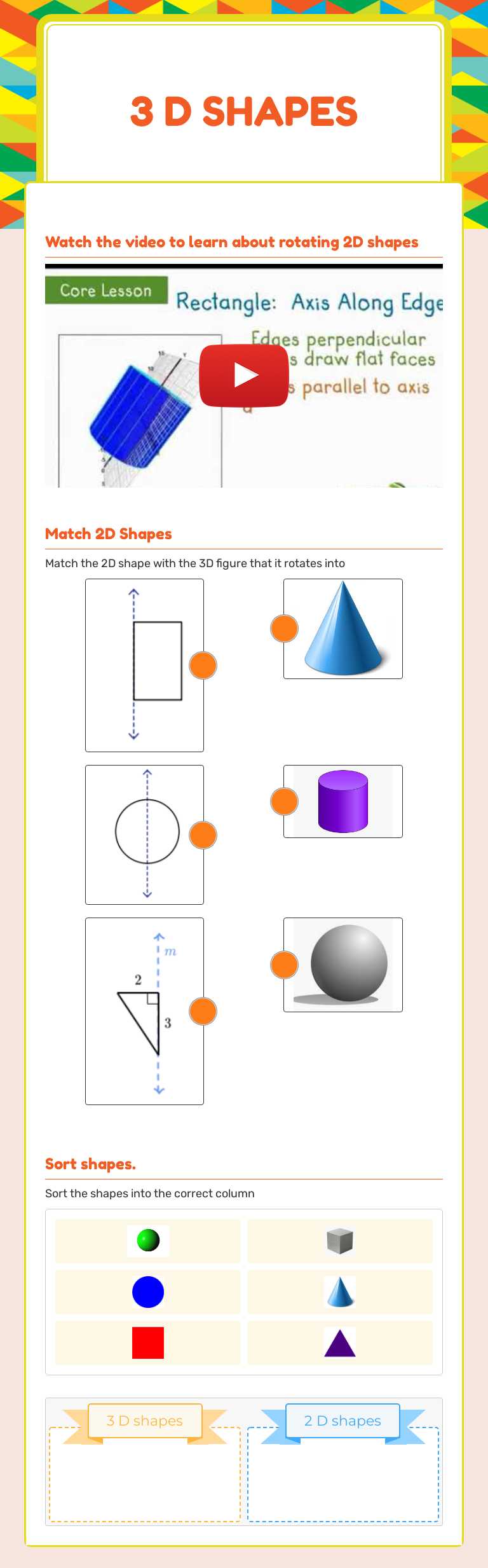 3 D Shapes worksheet preview image