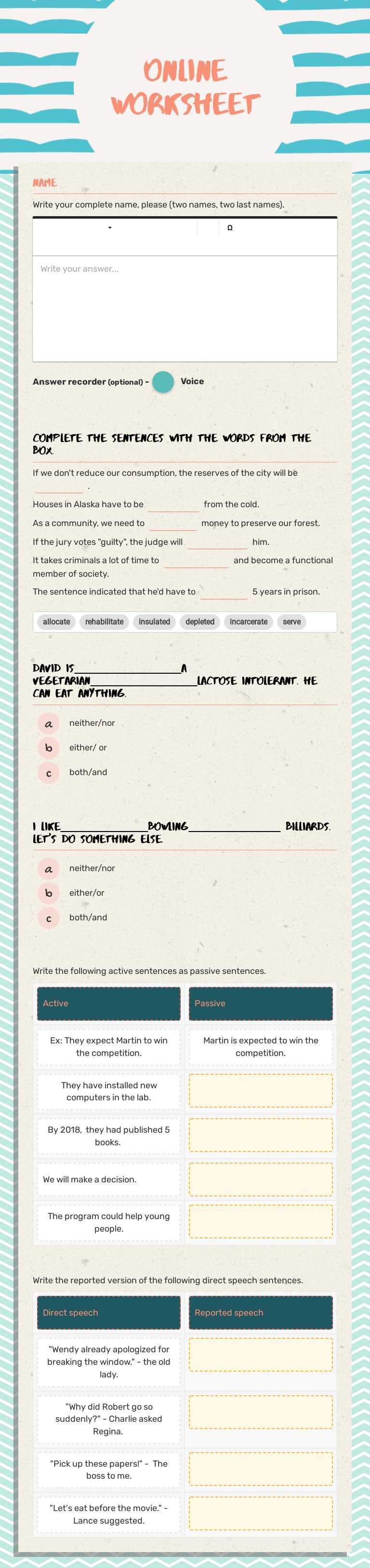 Online worksheet worksheet preview image