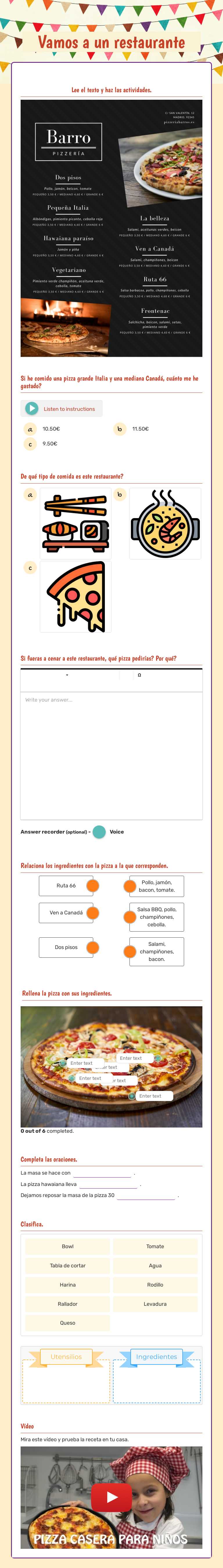 Vamos a un restaurante worksheet preview image