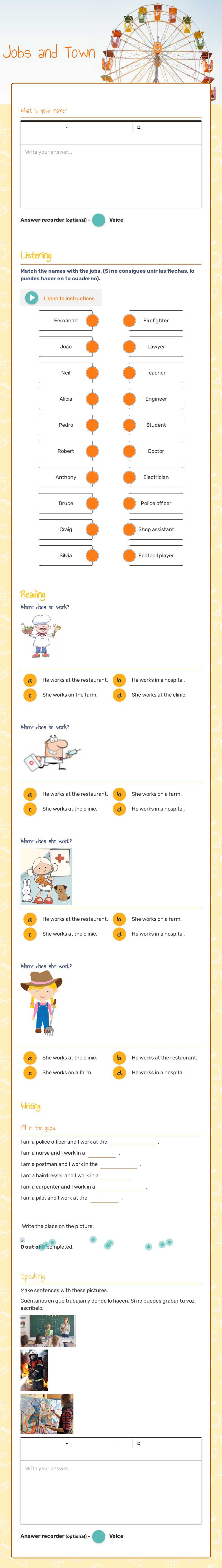 Jobs and Town worksheet preview image