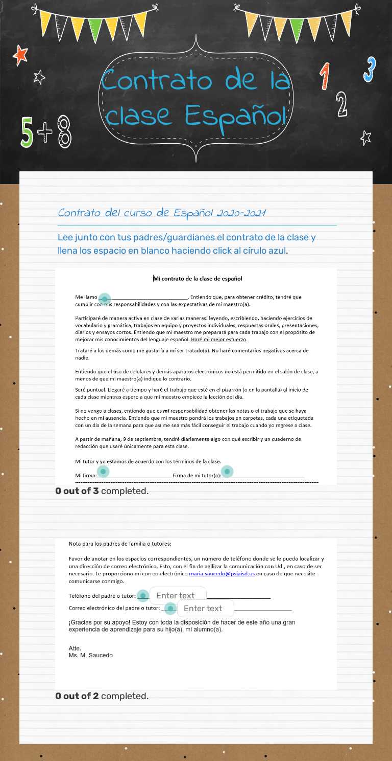Contrato de la clase Español Grade 6 worksheet preview