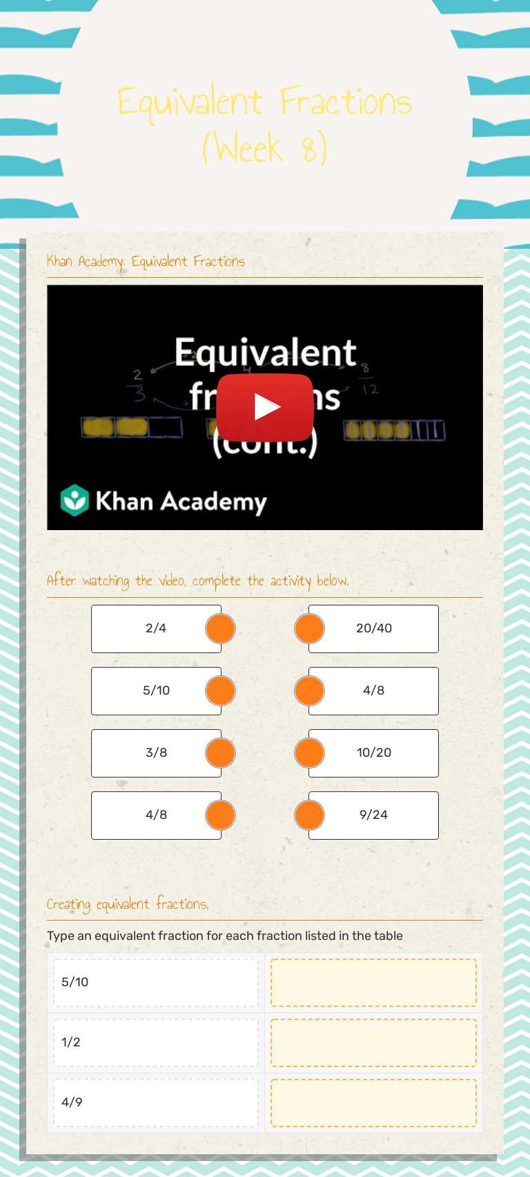 Equivalent Fractions
(Week 8) worksheet preview image