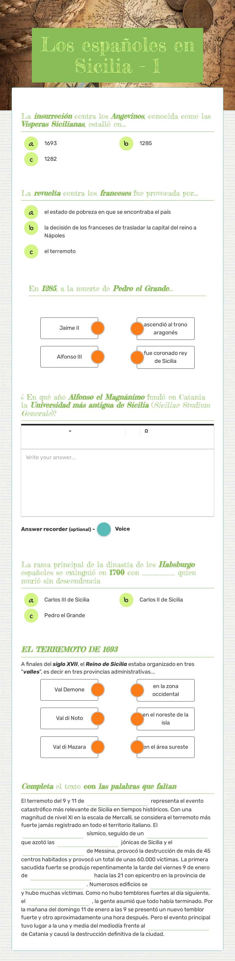 Los españoles   en Sicilia - 1 worksheet preview image