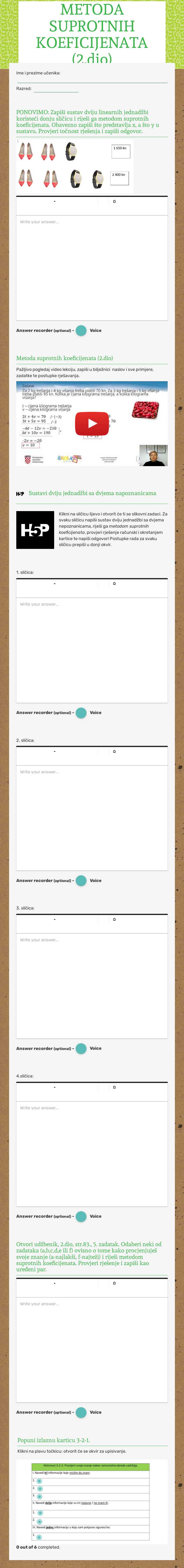METODA SUPROTNIH KOEFICIJENATA (2.dio) Grade 7 worksheet preview