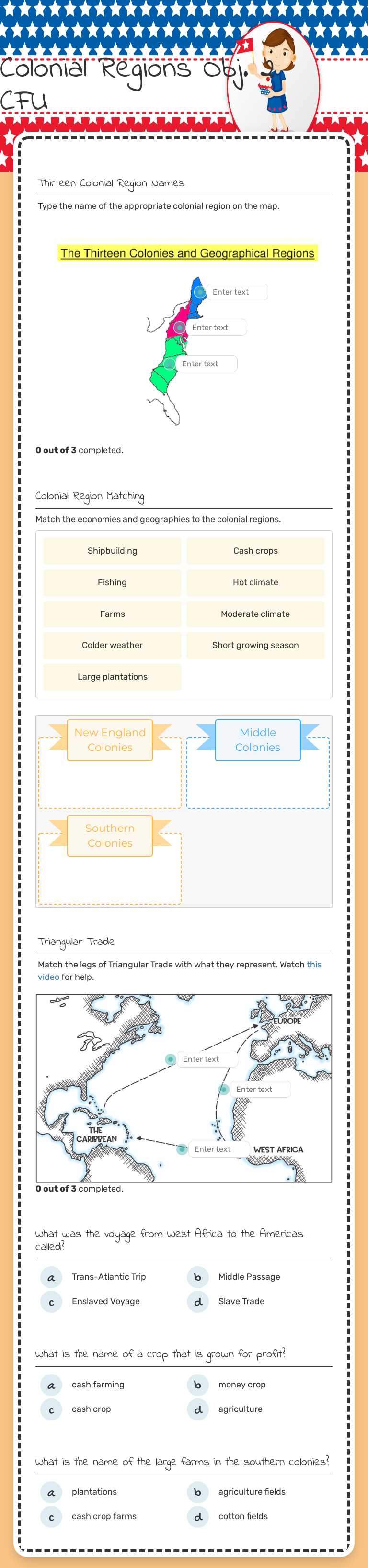 Colonial Regions Obj. 2 CFU worksheet preview image