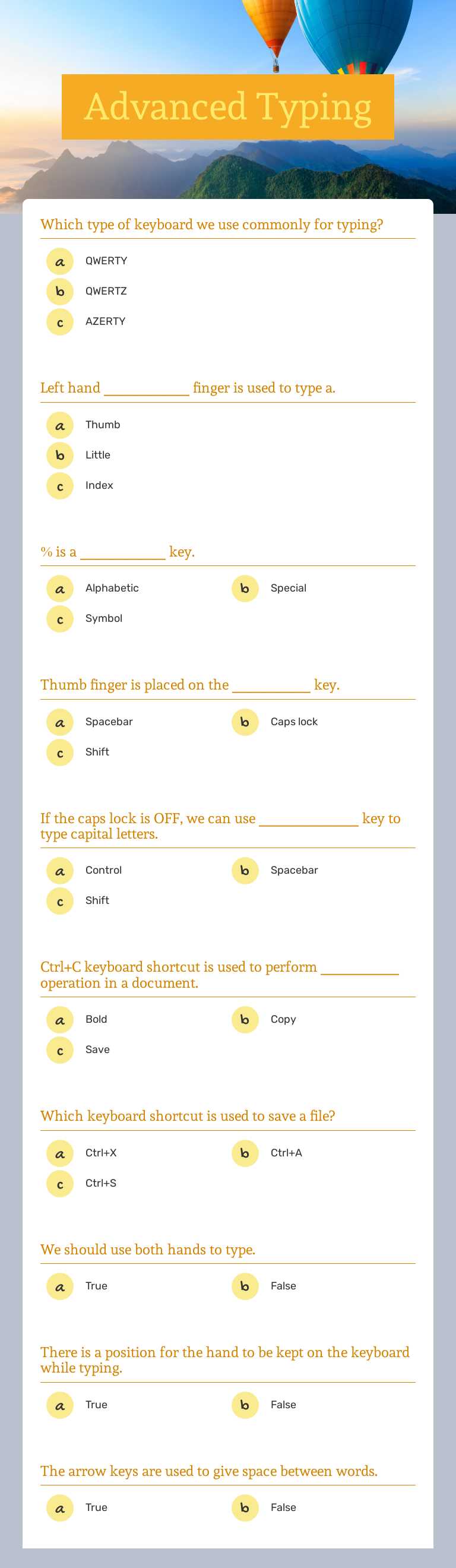 Advanced Typing Grade 3 worksheet preview