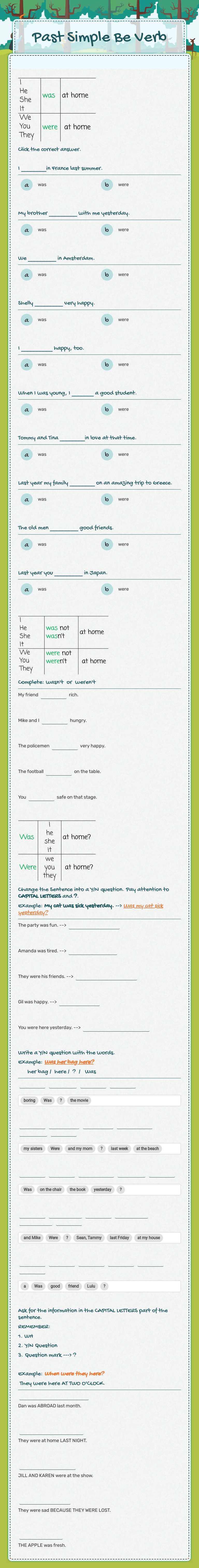 Past Simple
 Be Verb Grade 6 worksheet preview