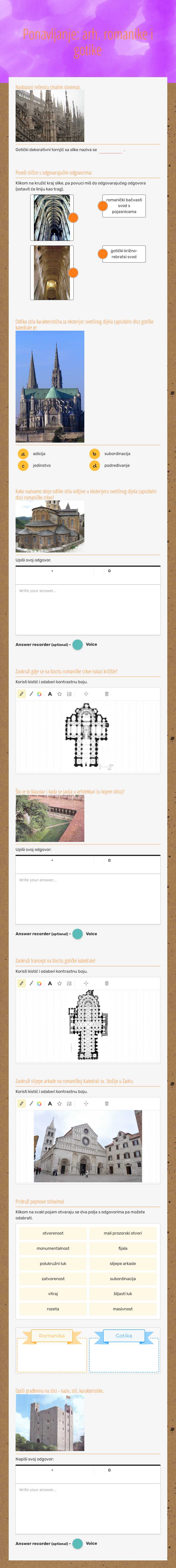 Ponavljanje:
arh. romanike i gotike worksheet preview image