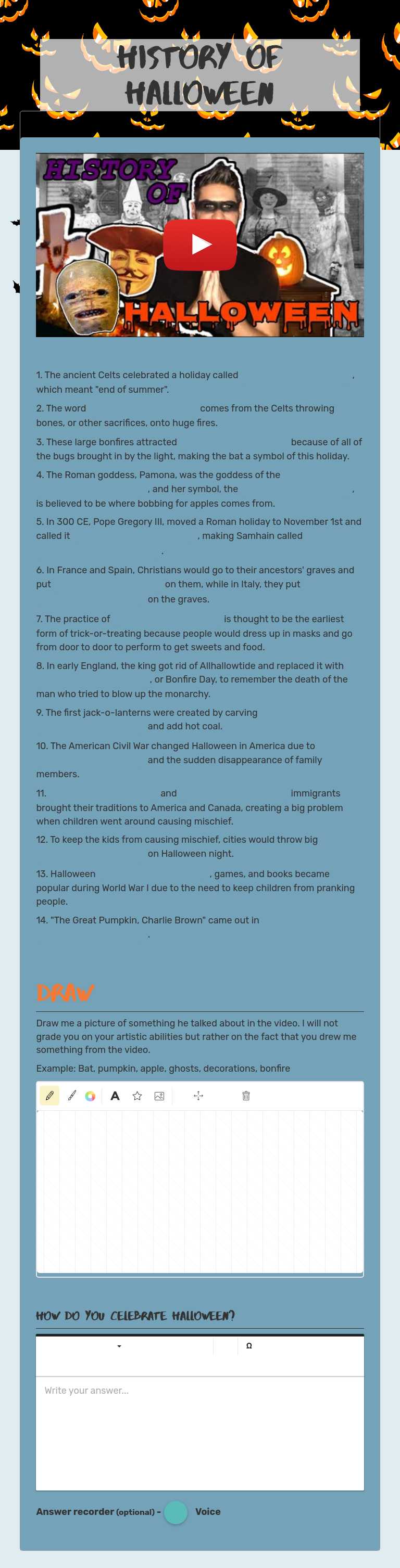 History of Halloween worksheet preview image