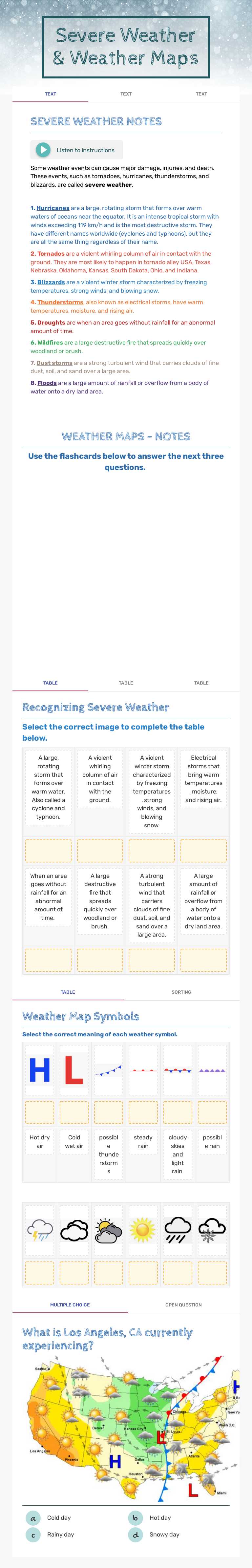 Severe Weather & Weather Maps Grade 6 worksheet preview