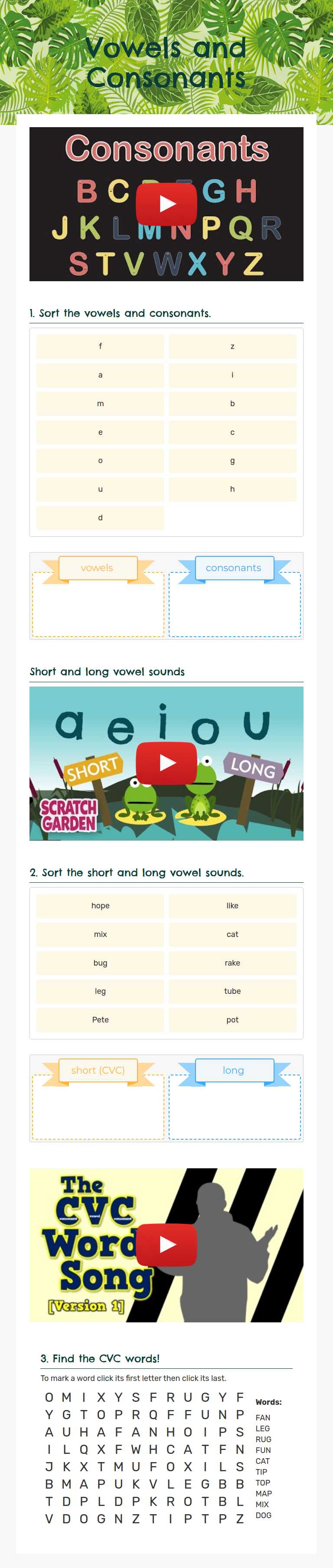 Vowels and Consonants worksheet preview image