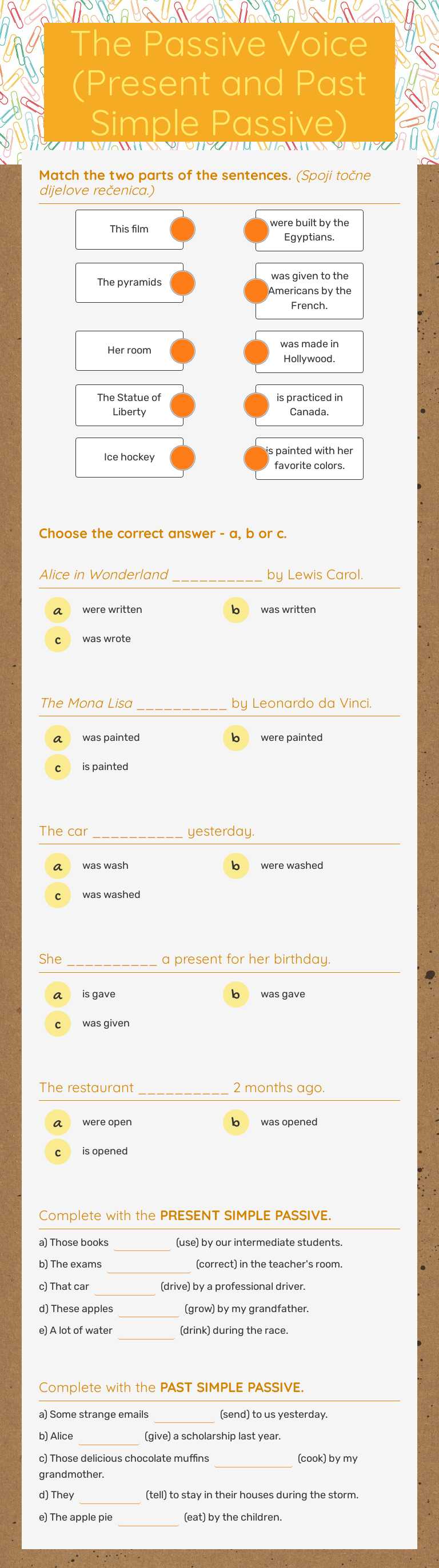 The Passive Voice
(Present and Past Simple Passive) Grade 8 worksheet preview