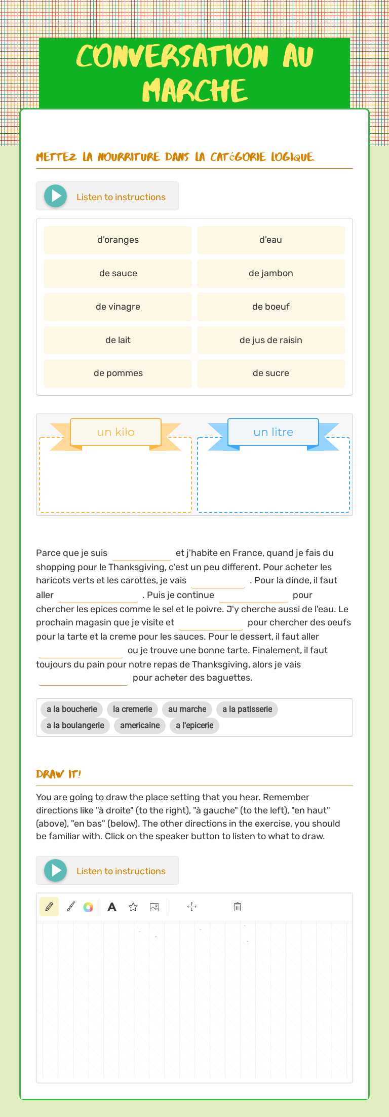 Conversation au Marche worksheet preview image