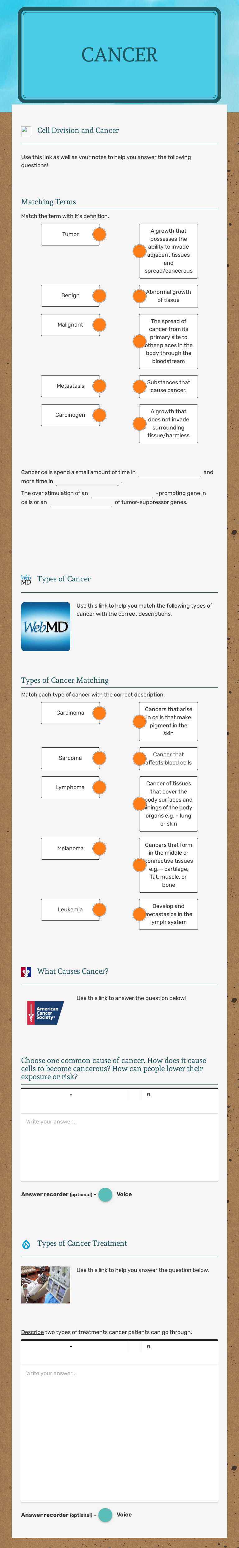 Cancer worksheet preview image