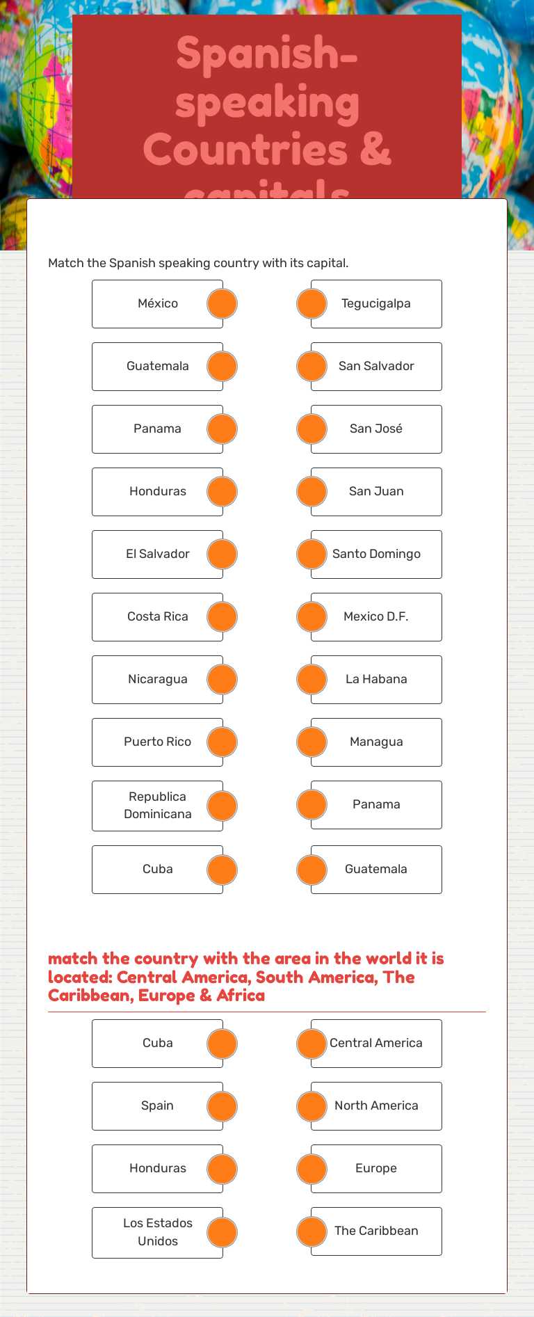 Spanish-speaking Countries & capitals worksheet preview image
