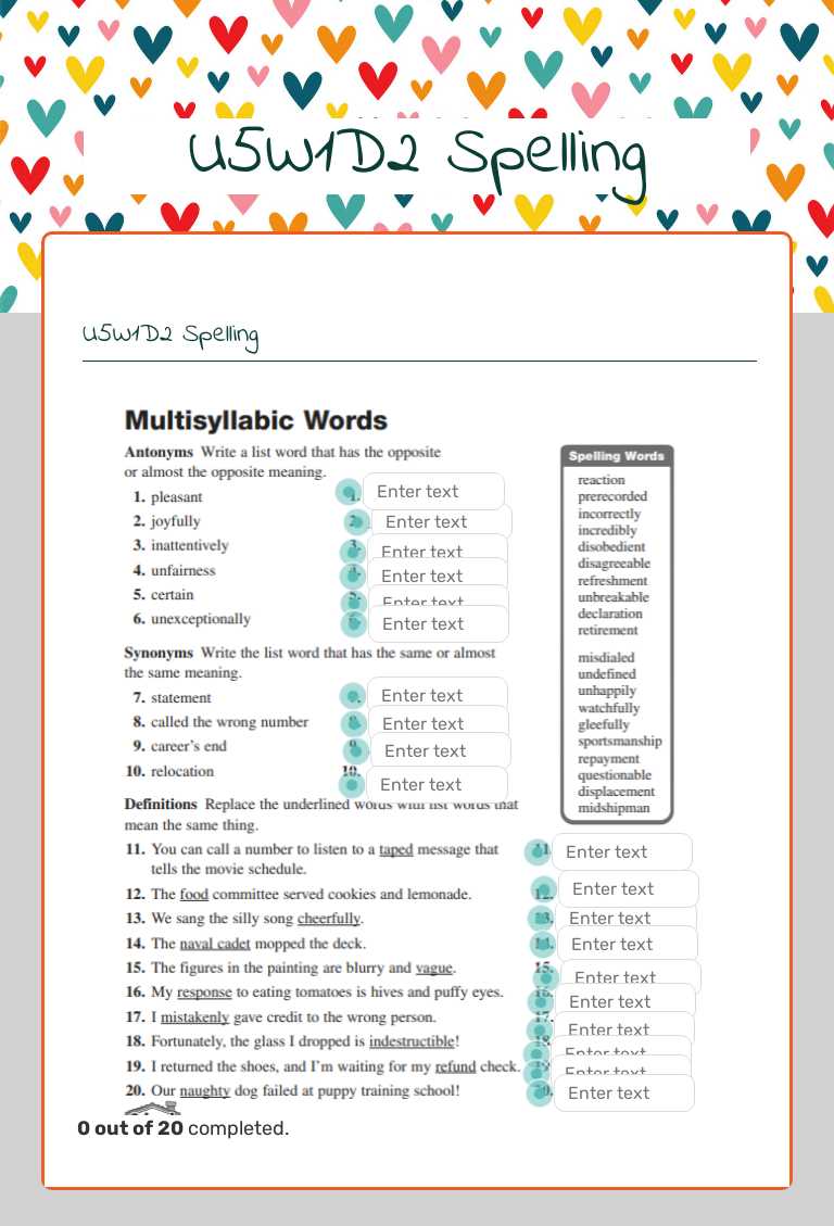U5W1D2 Spelling worksheet preview image