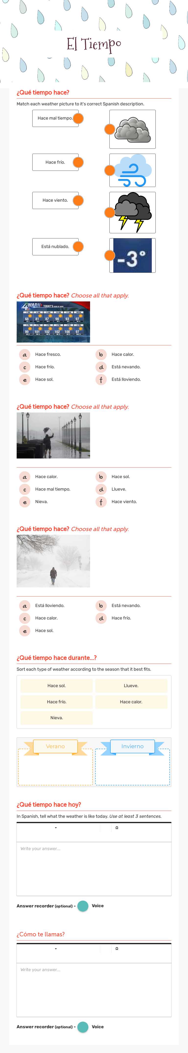 El Tiempo Grade 6 worksheet preview