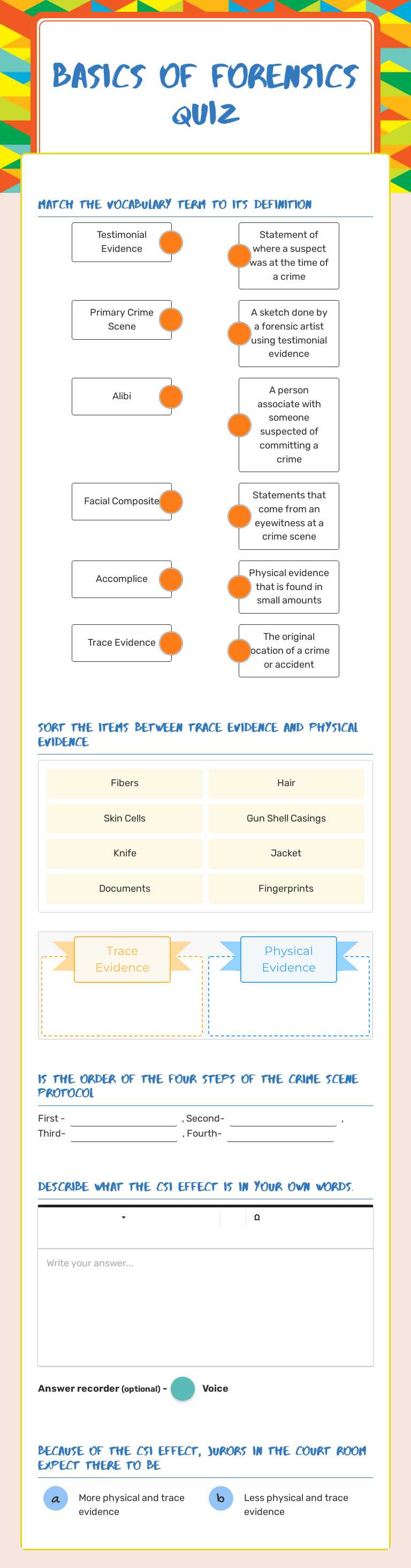 Basics of Forensics Quiz worksheet preview image