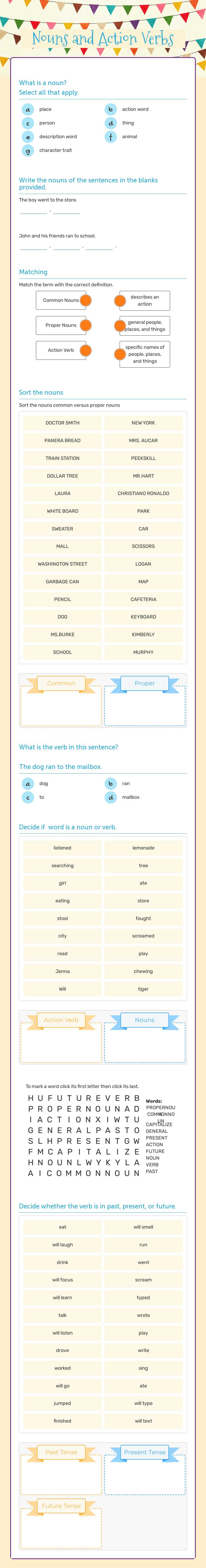 Nouns and Action Verbs worksheet preview image