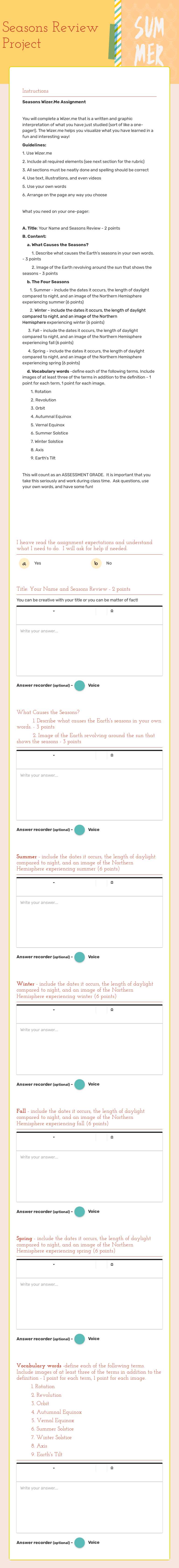 Seasons Review Project worksheet preview image