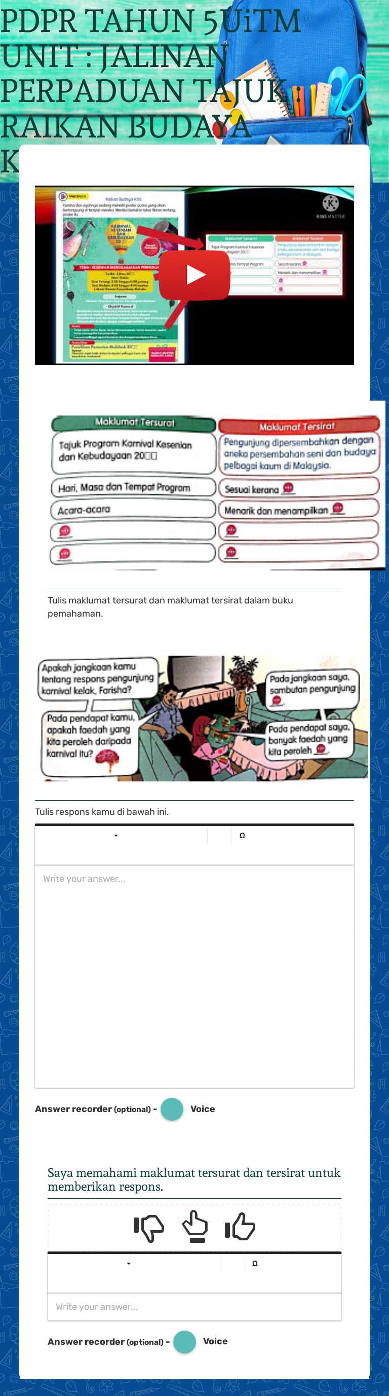 PDPR TAHUN 5UiTM                    UNIT : JALINAN PERPADUAN                 TAJUK : RAIKAN BUDAYA 
               KITA worksheet preview image