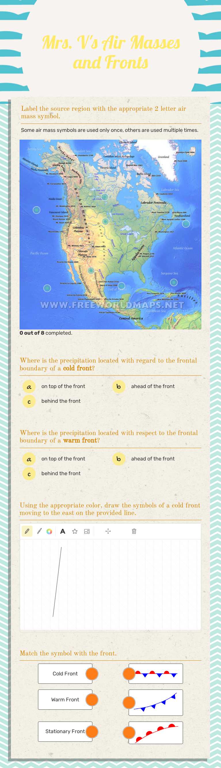 Mrs. V's Air Masses and Fronts Grade 5 worksheet preview