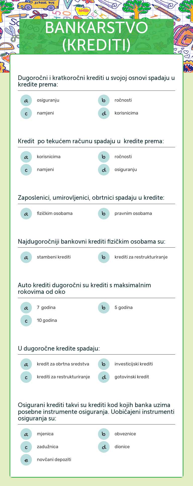 BANKARSTVO (KREDITI) worksheet preview image