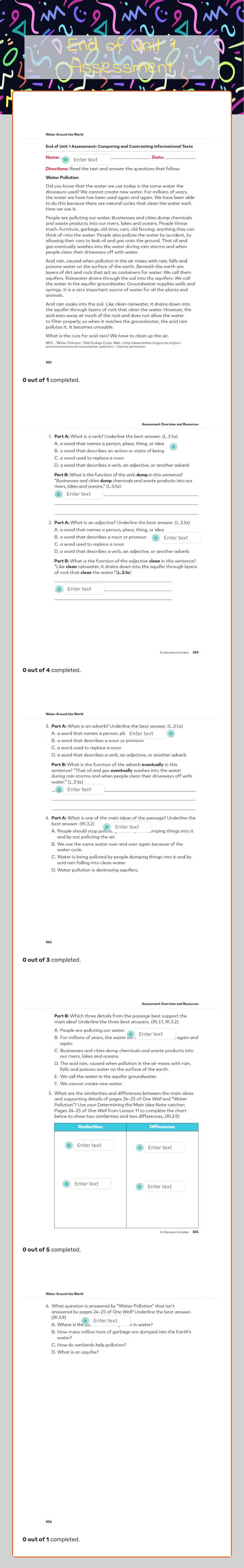 End of Unit 1 Assessment worksheet preview image