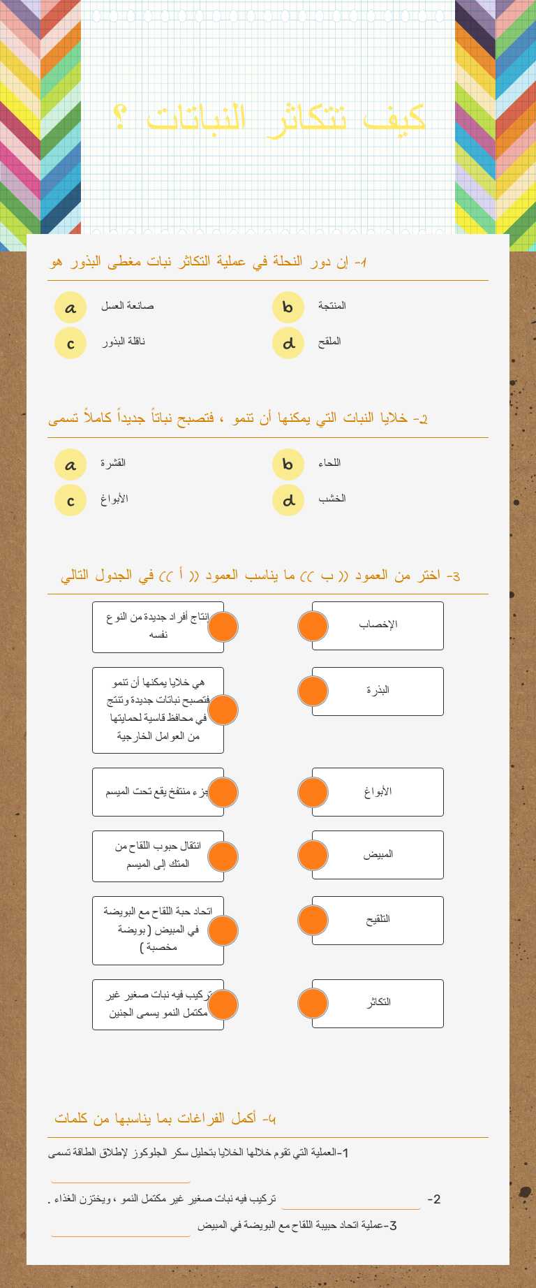 كيف تتكاثر النباتات ؟ worksheet preview image
