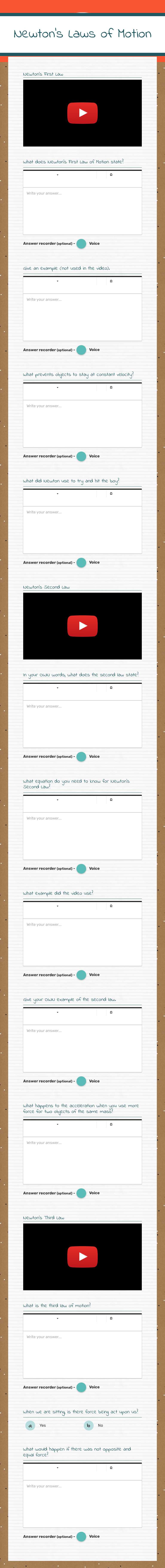 Newton's Laws of Motion worksheet preview image