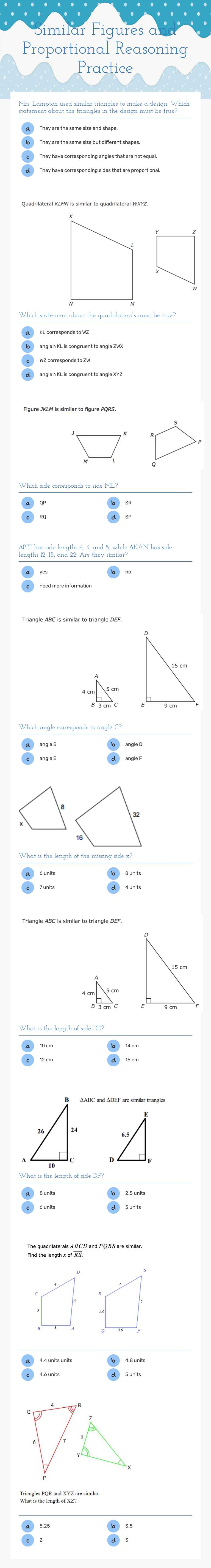 Similar Figures and Proportional Reasoning Practice Grade 7 worksheet preview