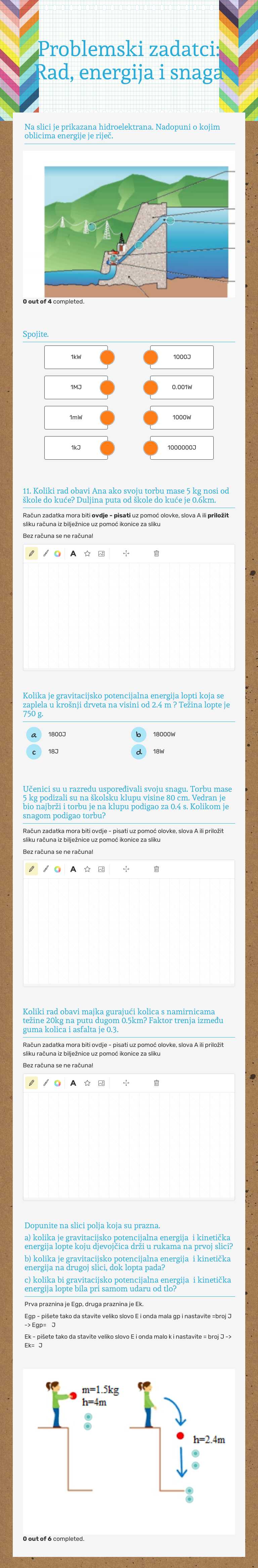 Problemski zadatci: Rad, energija i snaga Grade 7 worksheet preview