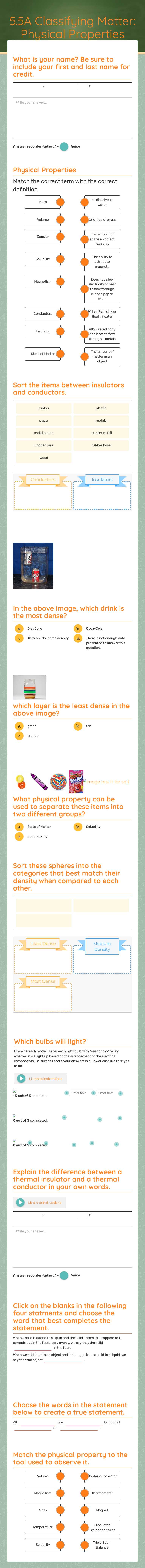 5.5A Classifying Matter:  
Physical Properties worksheet preview image