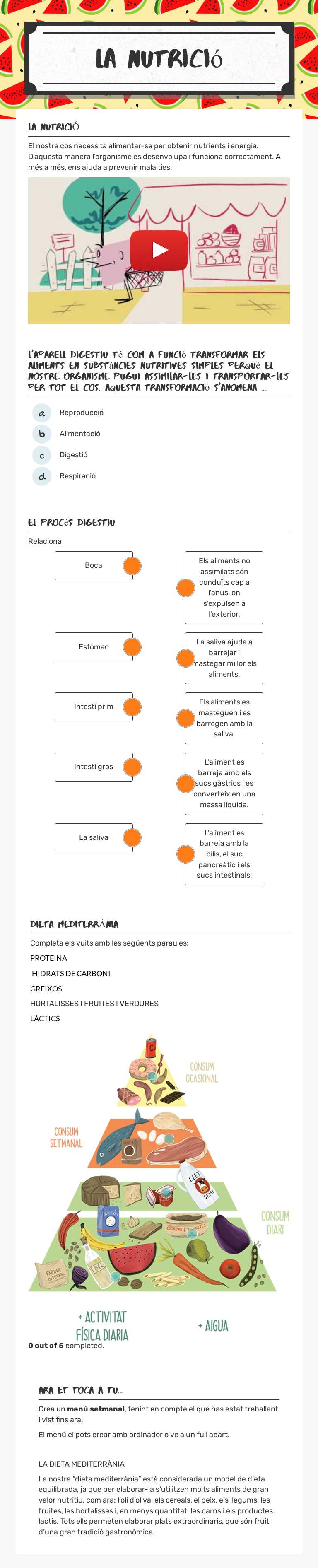la Nutrició worksheet preview image
