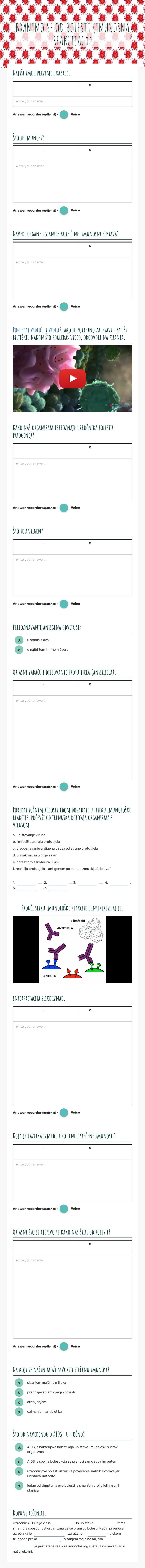 BRANIMO SE OD BOLESTI            (IMUNOSNA REAKCIJA) ip Grade 8 worksheet preview