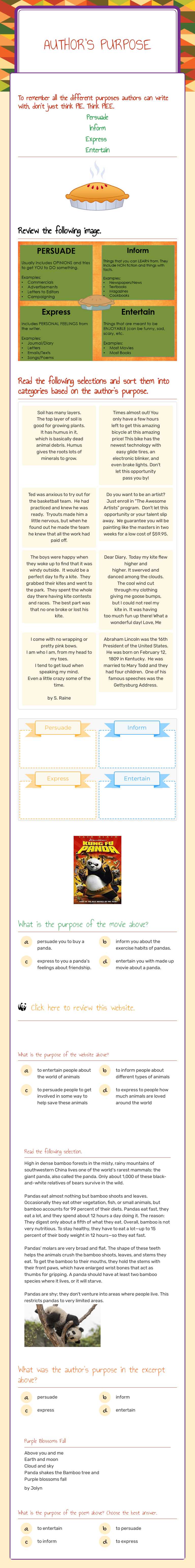 Author's Purpose Grade 7 worksheet preview