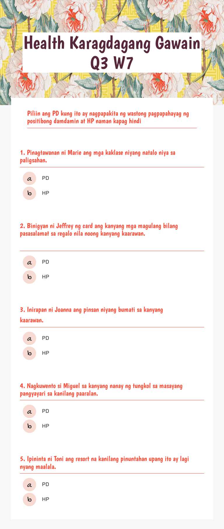 Health Karagdagang Gawain Q3 W7 worksheet preview image