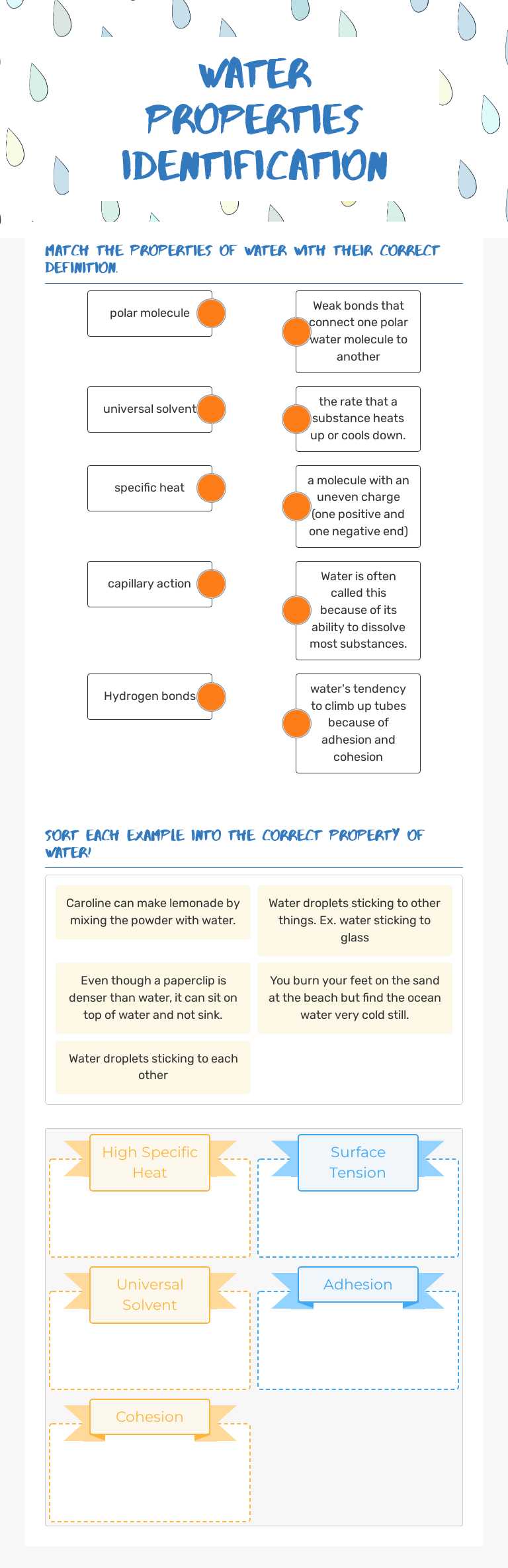 Water Properties Identification worksheet preview image