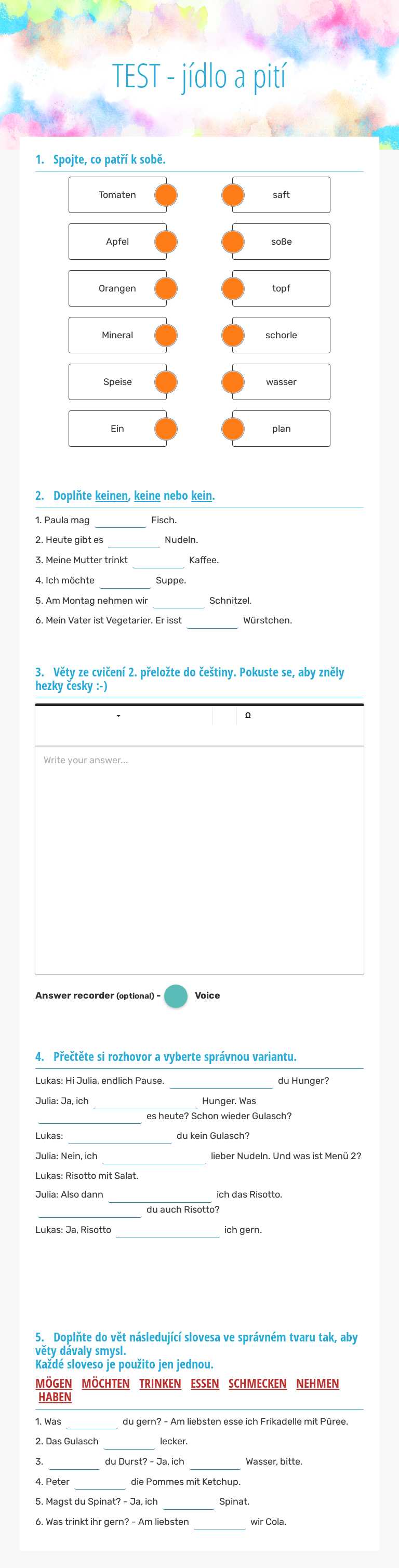 TEST - jídlo a pití worksheet preview image