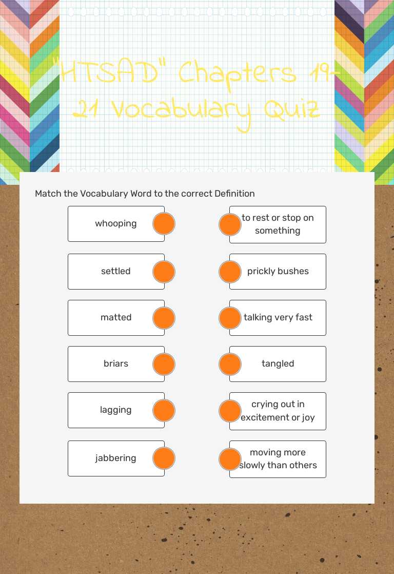 "HTSAD" Chapters 19-21 Vocabulary Quiz worksheet preview image