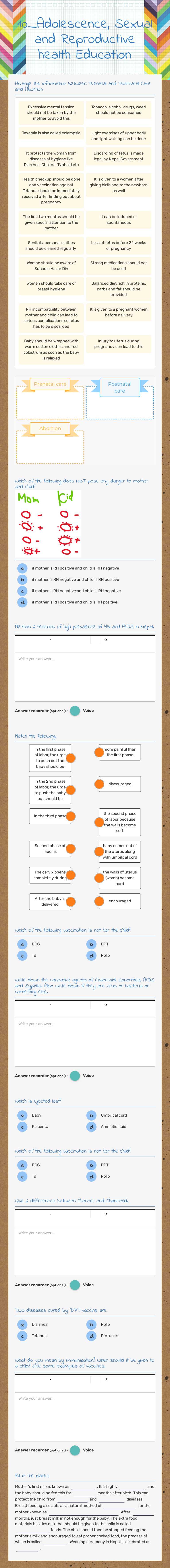 10_Adolescence, Sexual and Reproductive health Education worksheet preview image