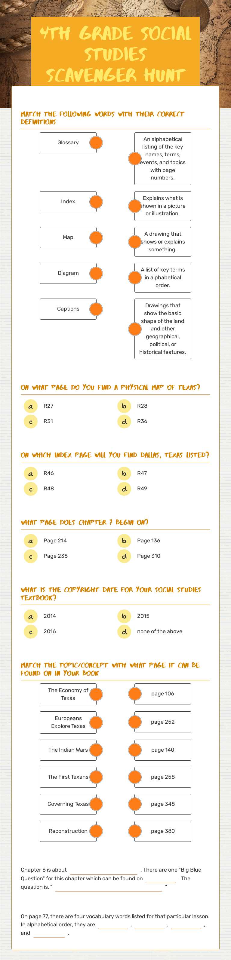 4th Grade  Social Studies Scavenger Hunt worksheet preview image