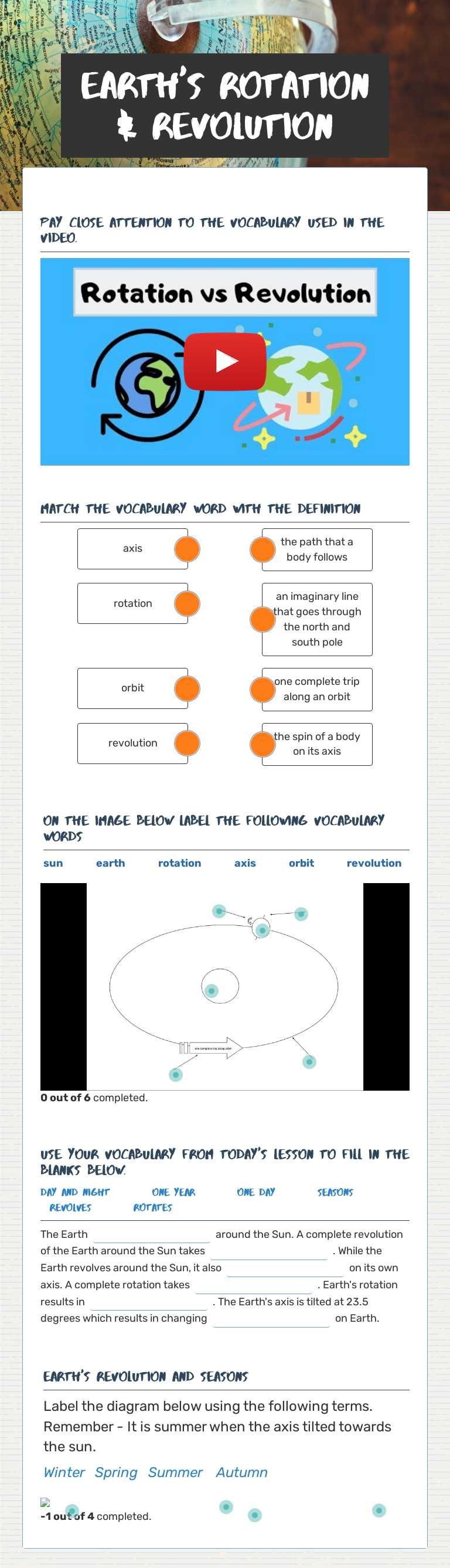 Earth's Rotation & Revolution worksheet preview image